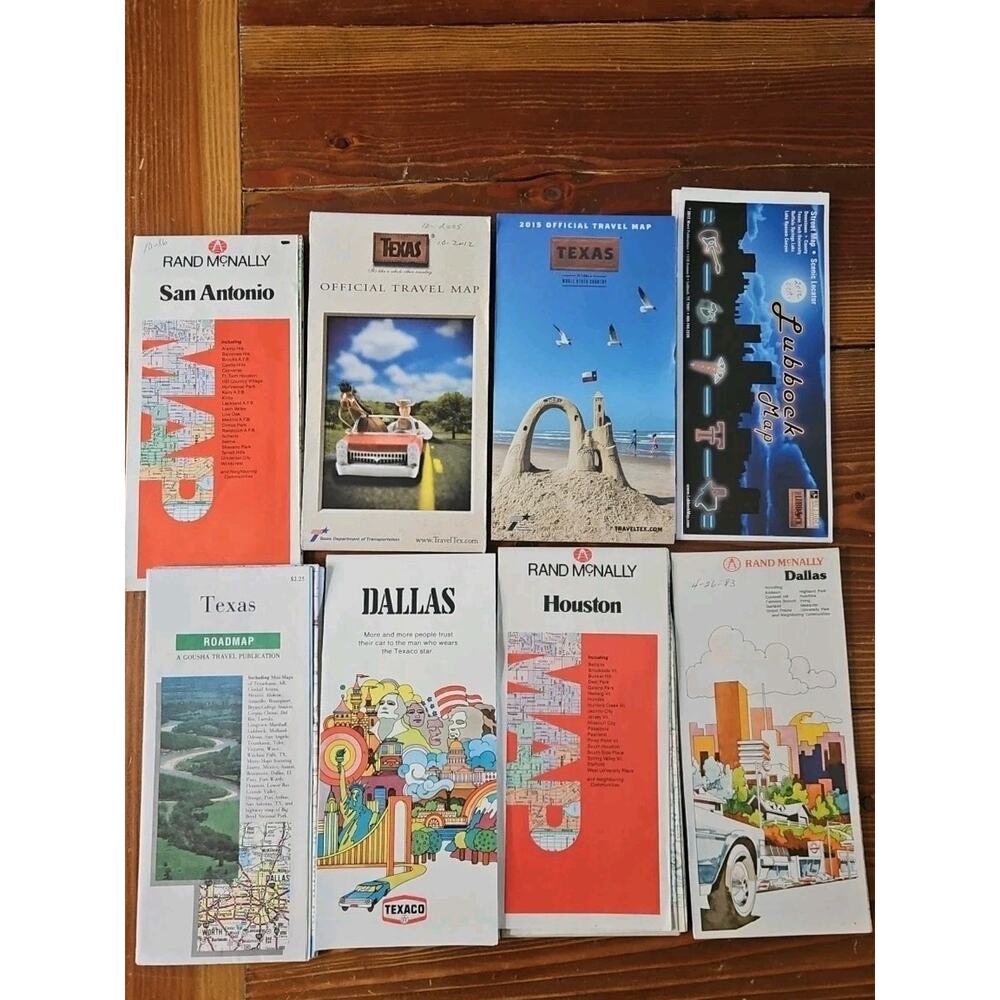Lot Of 9 VTG & Modern Texas State & City Road Maps 1980's-2010's